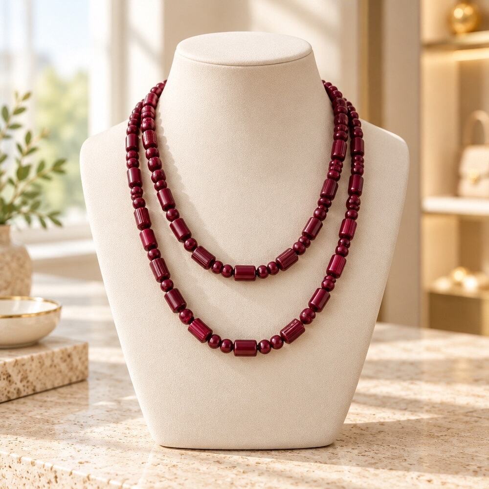 Burgundy Beaded Faceted Necklace